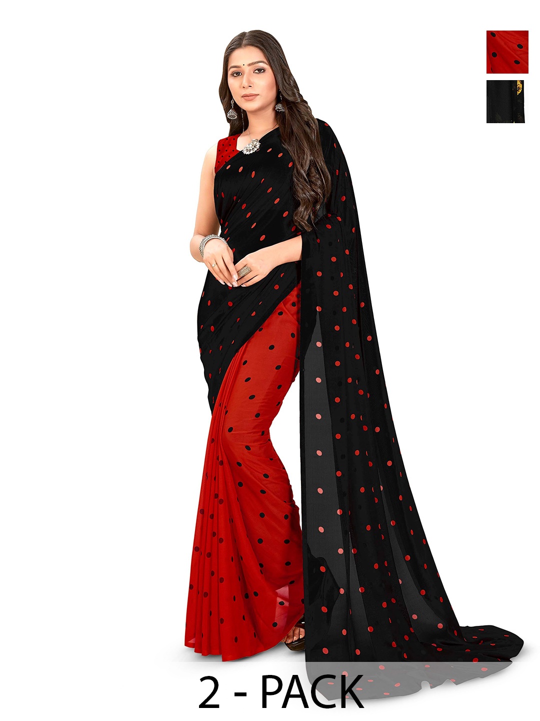 

ANAND SAREES Selection Of 2 Printed Saree, Black