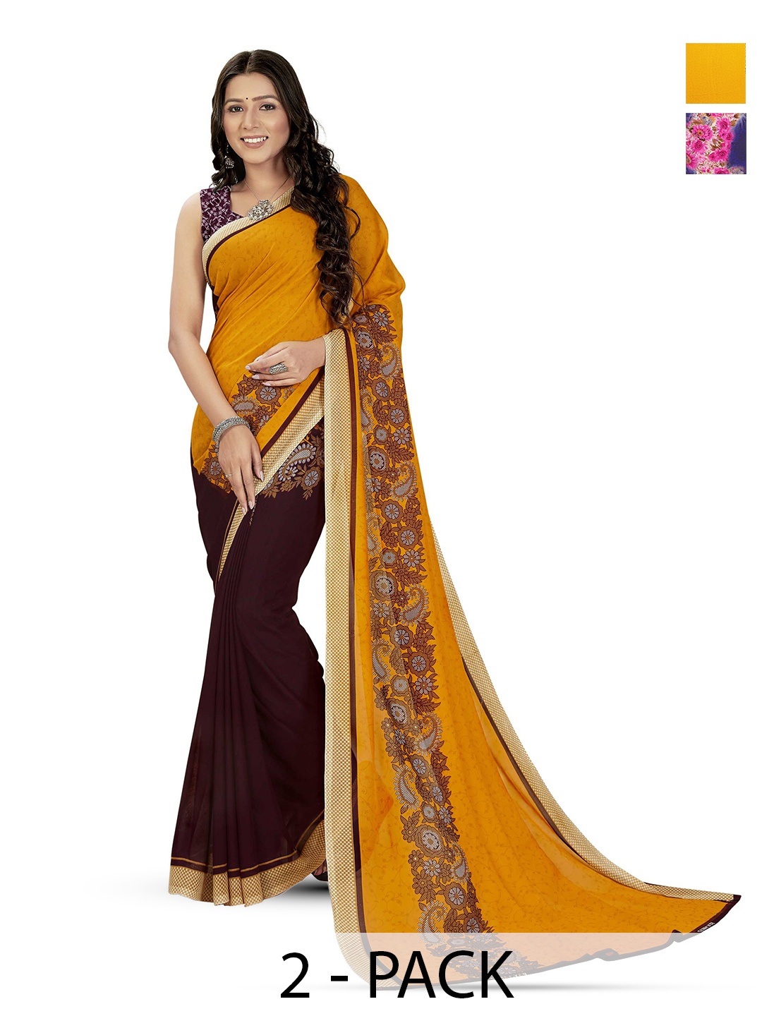 

ANAND SAREES Selection Of 2 Printed Saree, Purple