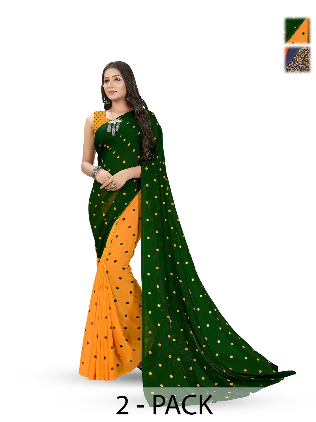 

ANAND SAREES Polka Dot Poly Georgette Saree Pack of 2, Yellow