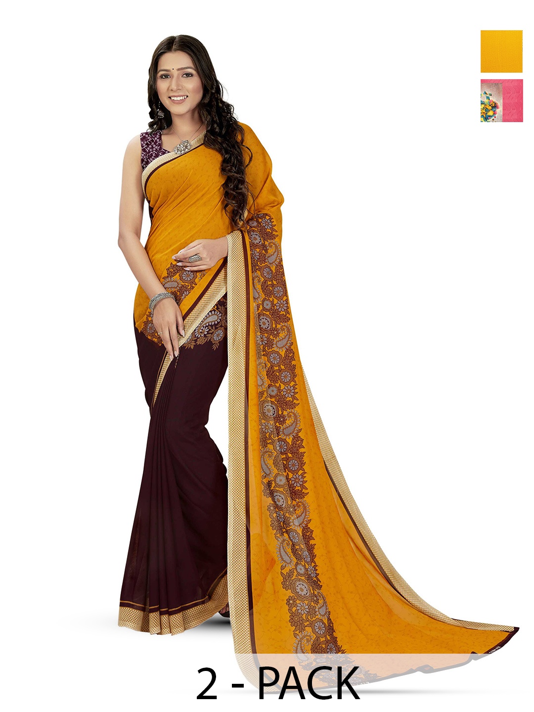 

ANAND SAREES Selection of 2 Floral Printed Saree, Pink