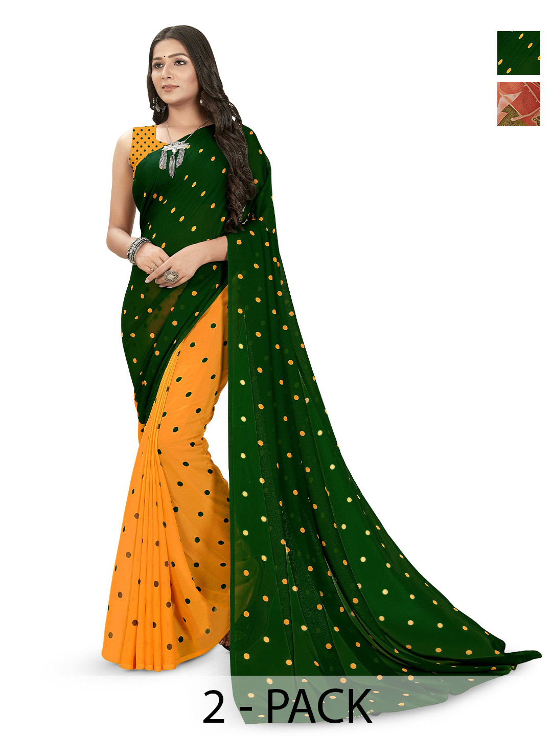 

ANAND SAREES Selection Of 2 Polka Dot Printed Saree, Peach