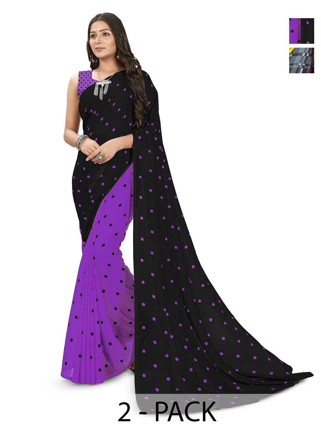 

ANAND SAREES Selection of 2 Abstract Printed Sarees, Yellow