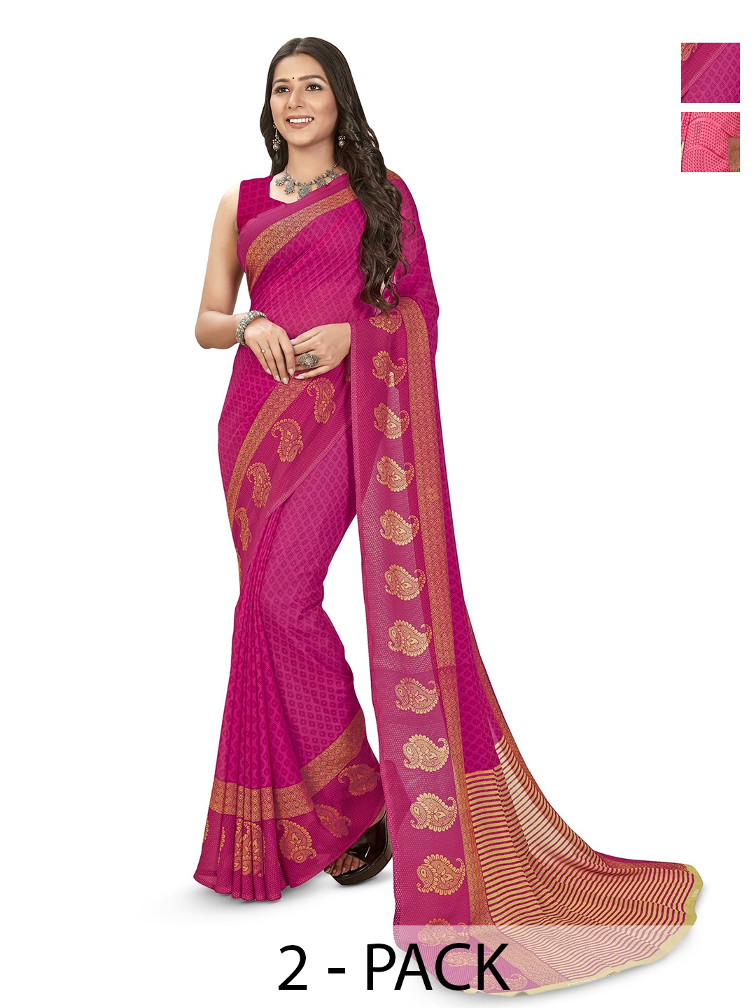 

ANAND SAREES Pack Of 2 Floral Saree, Pink