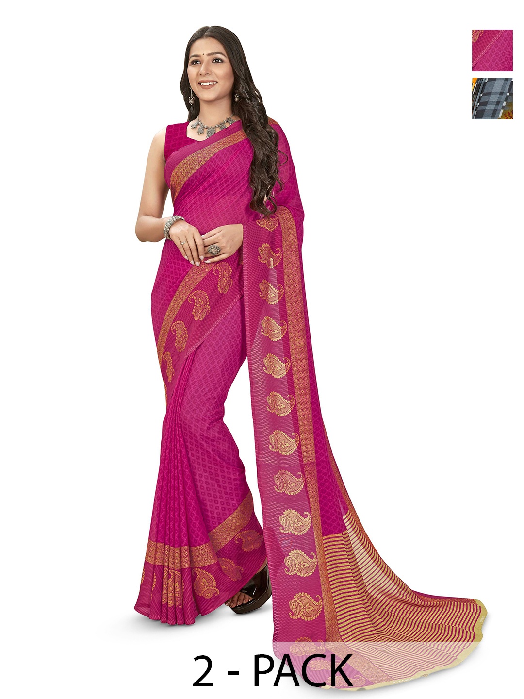 

ANAND SAREES Pack of 2 Ethnic Motifs Saree, Pink