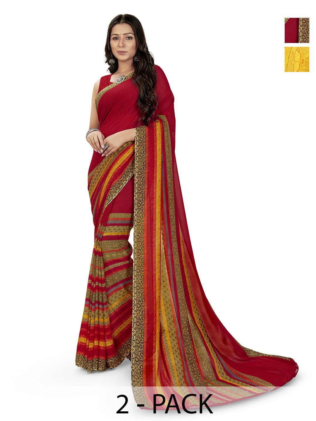 

ANAND SAREES Selection Of 2 Ethnic Motifs Printed Sarees, Yellow