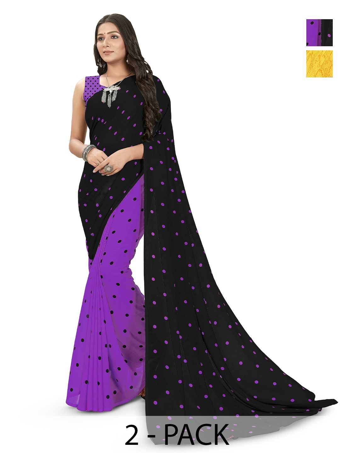 

ANAND SAREES Pack Of 2 Polka Dot Saree, Purple