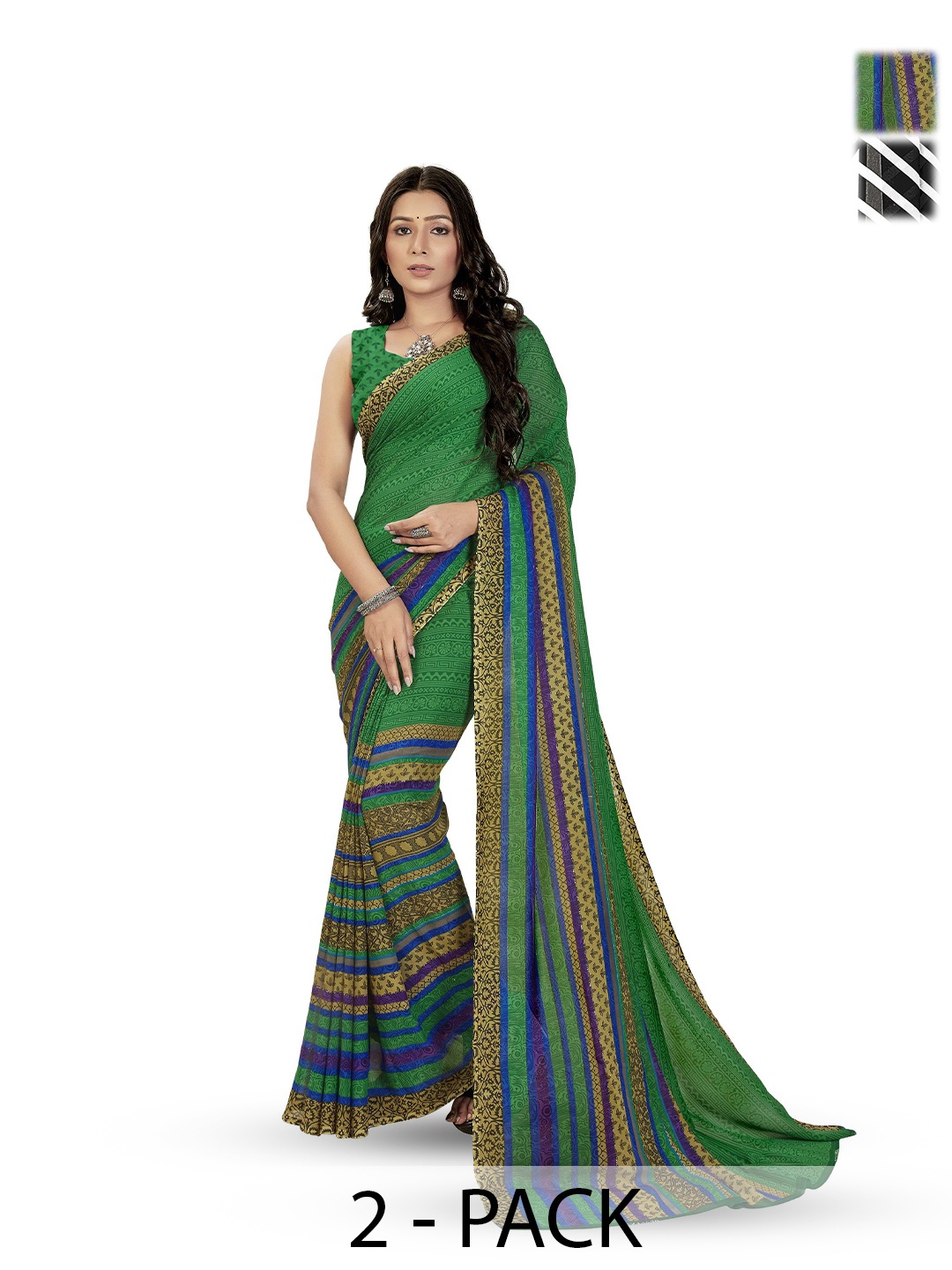 

ANAND SAREES Selection Of 2 Printed Sarees, Black