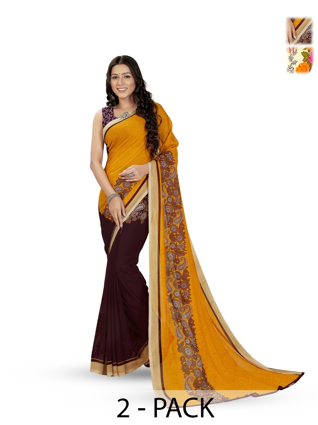 

ANAND SAREES Selection Of 2 Floral Printed Saree, Pink