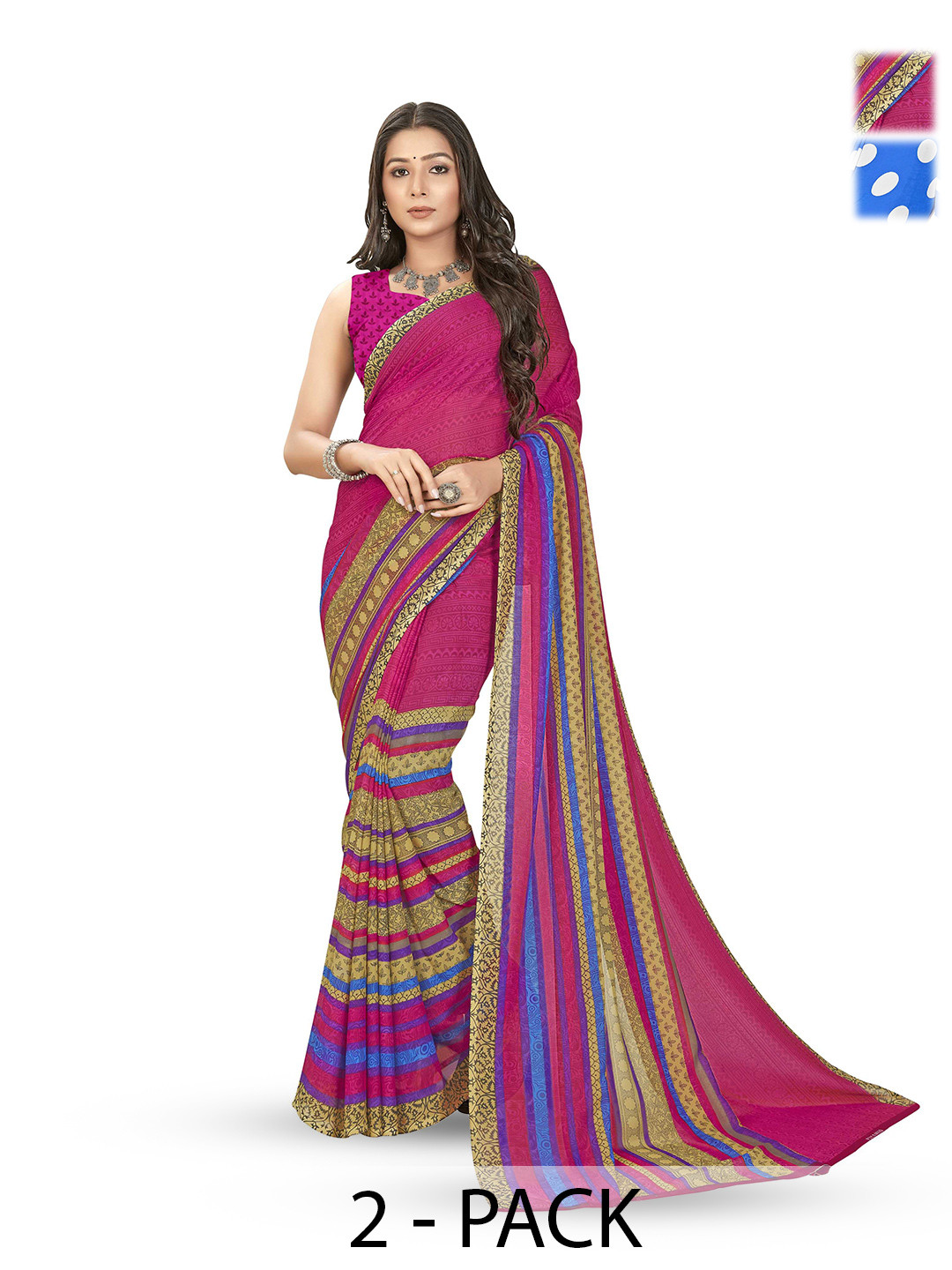 

ANAND SAREES Selection Of 2 Polka Dot Printed Saree, Blue