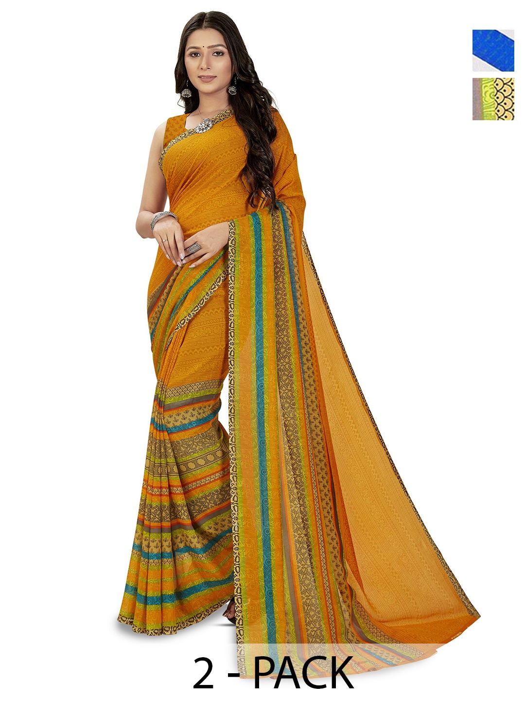 

ANAND SAREES Pack of 2 Ethnic Motifs Saree, Yellow