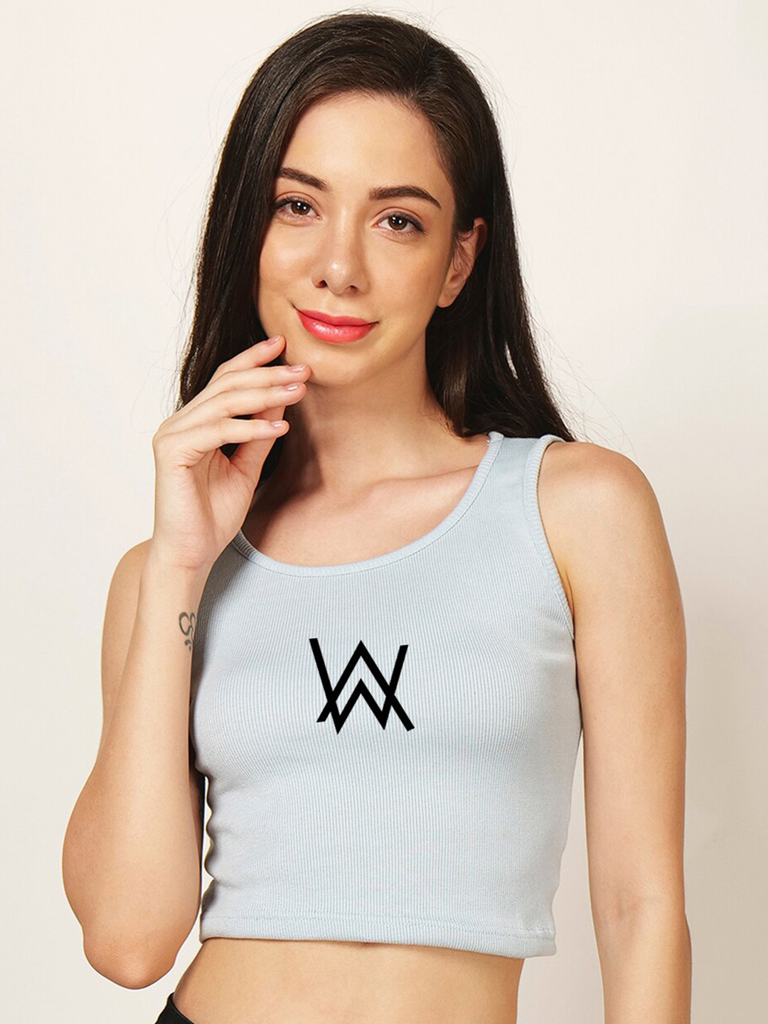 

Fashion And Youth Alan Walker Printed Ribbed Fitted Crop Top, Turquoise blue
