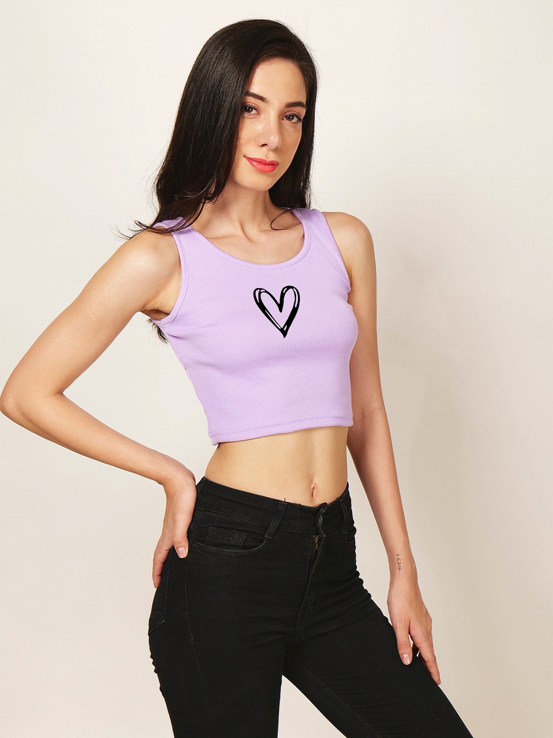 

Fashion And Youth Round Neck Sleeveless Crop Top, Lavender