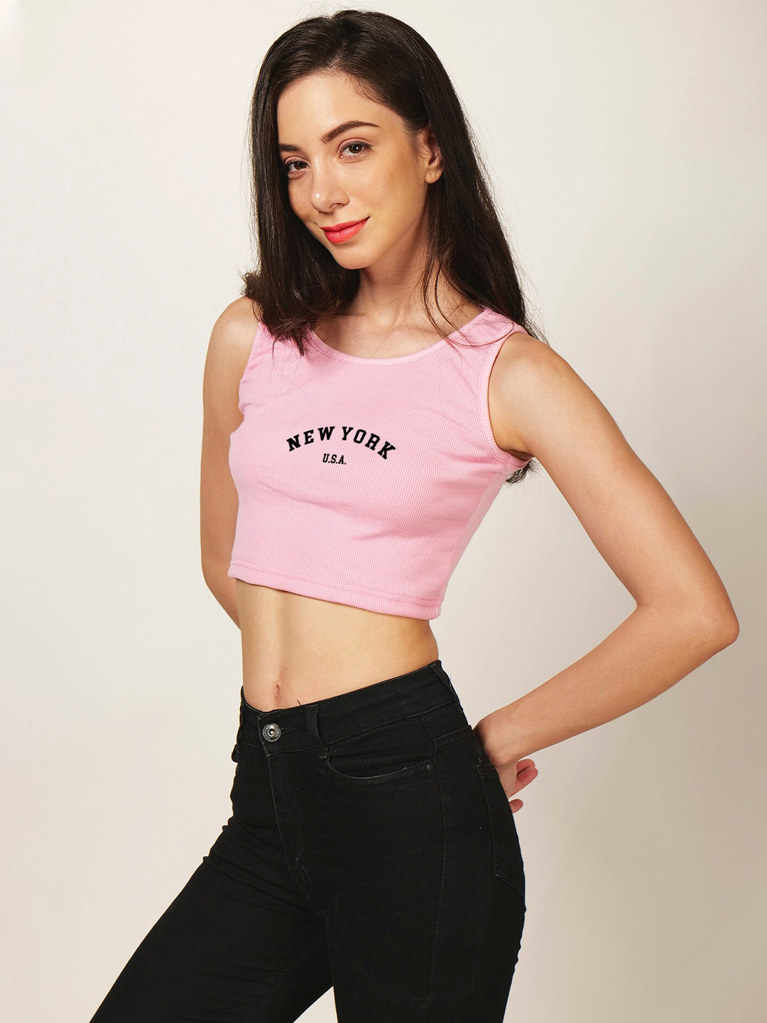 

Fashion And Youth Typography Printed Crop Top, Pink