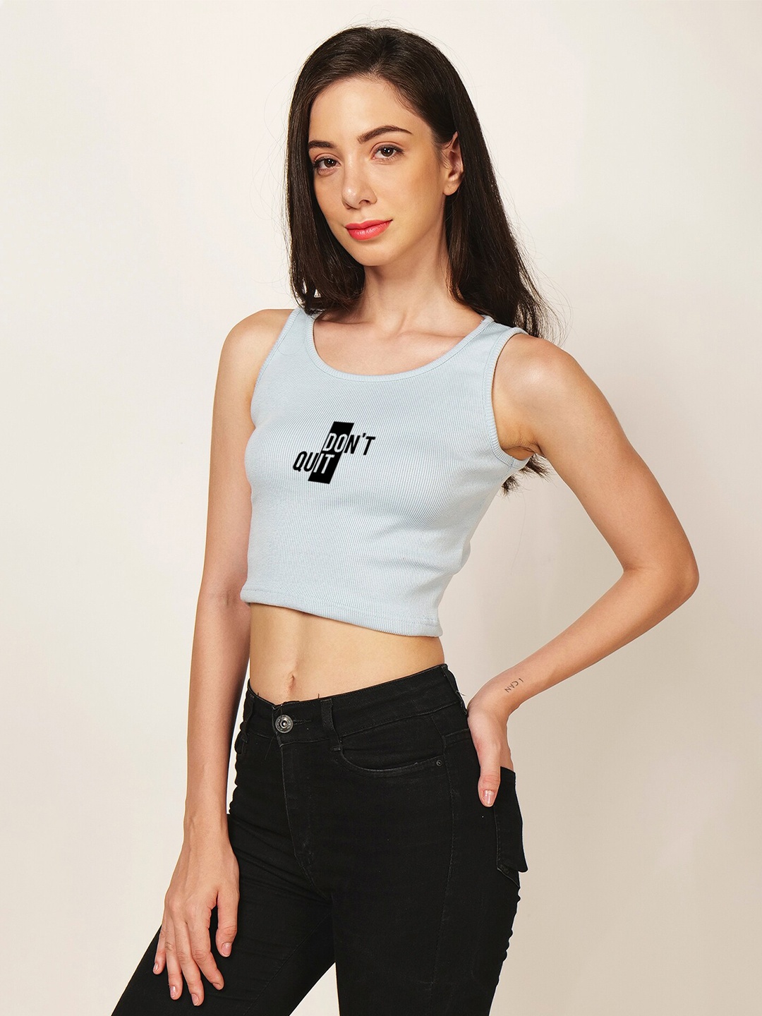 

Fashion And Youth Round Neck Sleeveless Crop Top, Blue