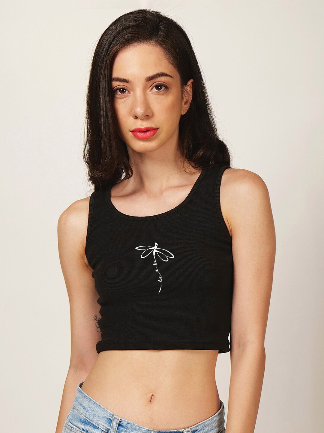 

Fashion And Youth Printed Sleeveless Crop Tank Top, Black
