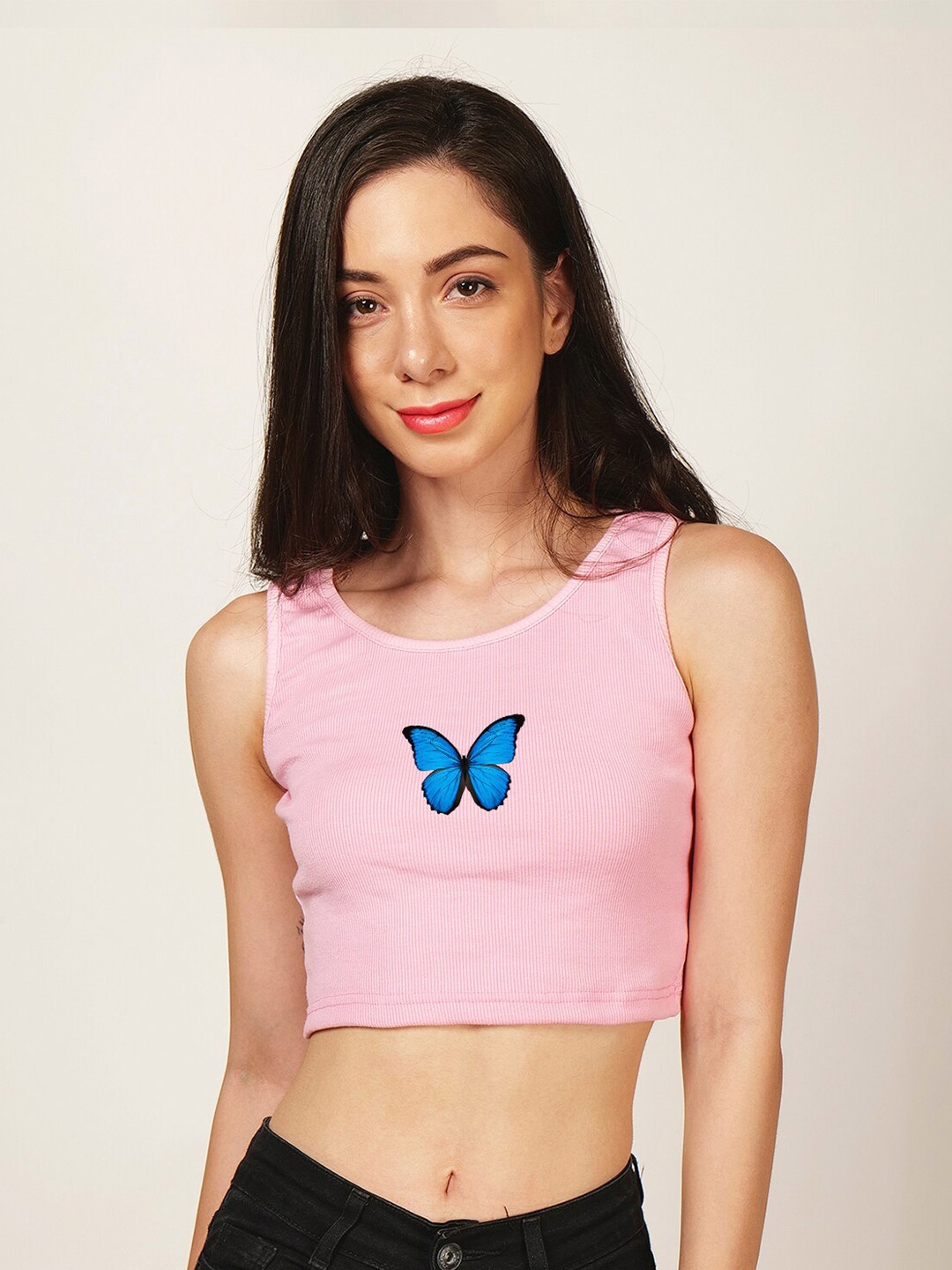 

Fashion And Youth Printed Sleeveless Fitted Crop Top, Pink