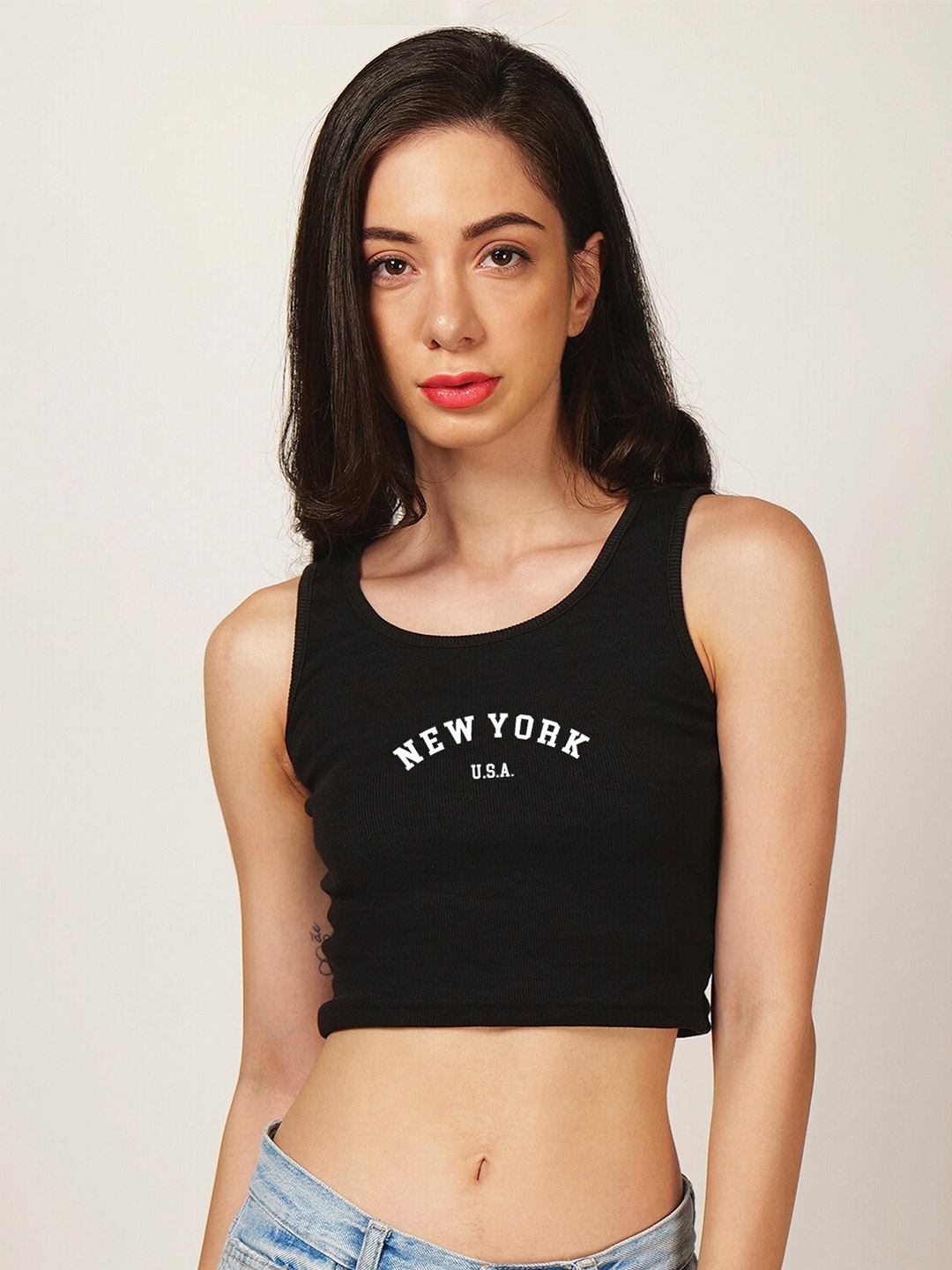 

Fashion And Youth Typography Printed Crop Top, Black