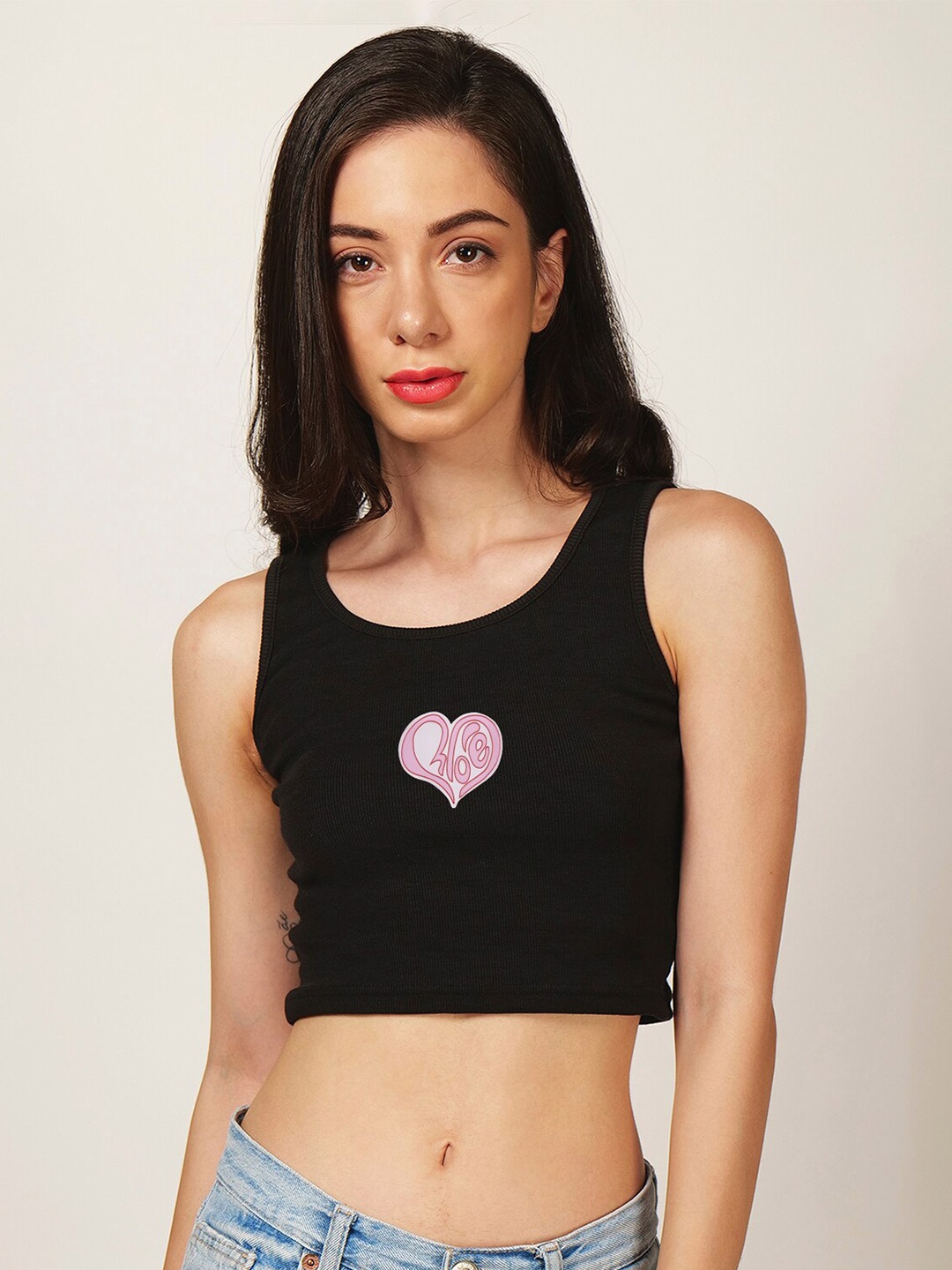 

Fashion And Youth Round Neck Regular Crop Top, Black