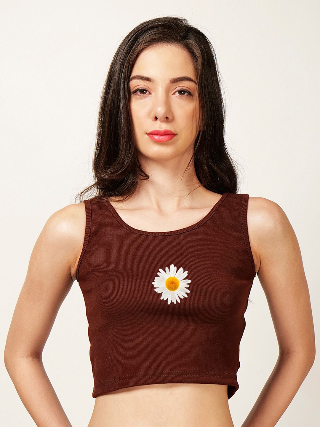 

Fashion And Youth Sleeveless Crop Tank Top, Coffee brown