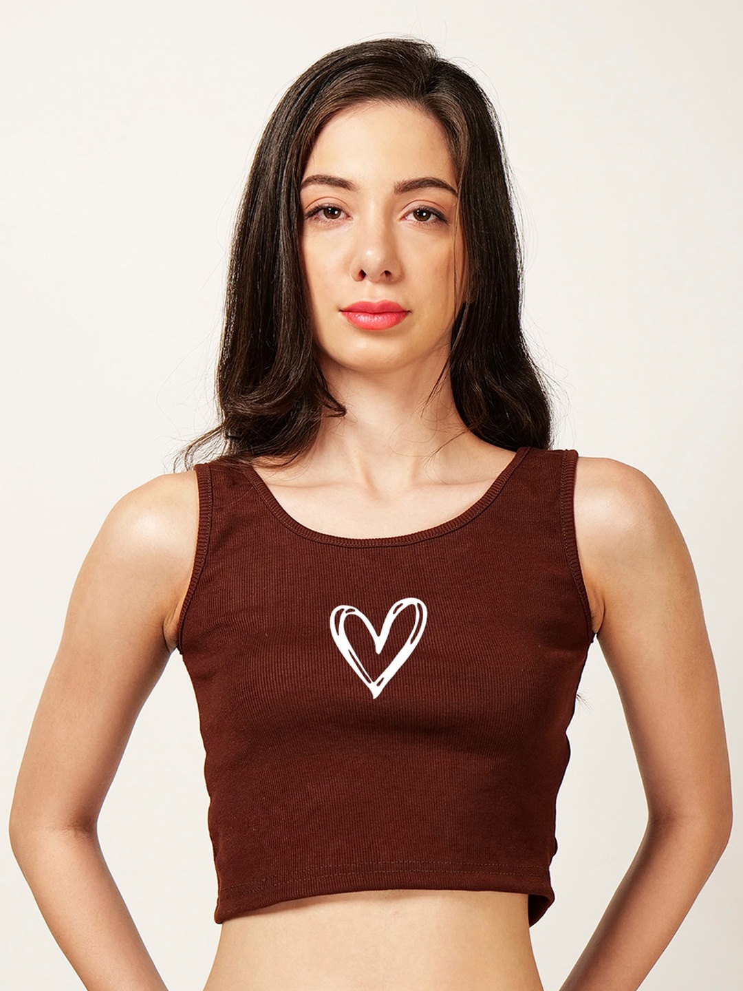 

Fashion And Youth Printed Sleeveless Fitted Crop Top, Coffee brown