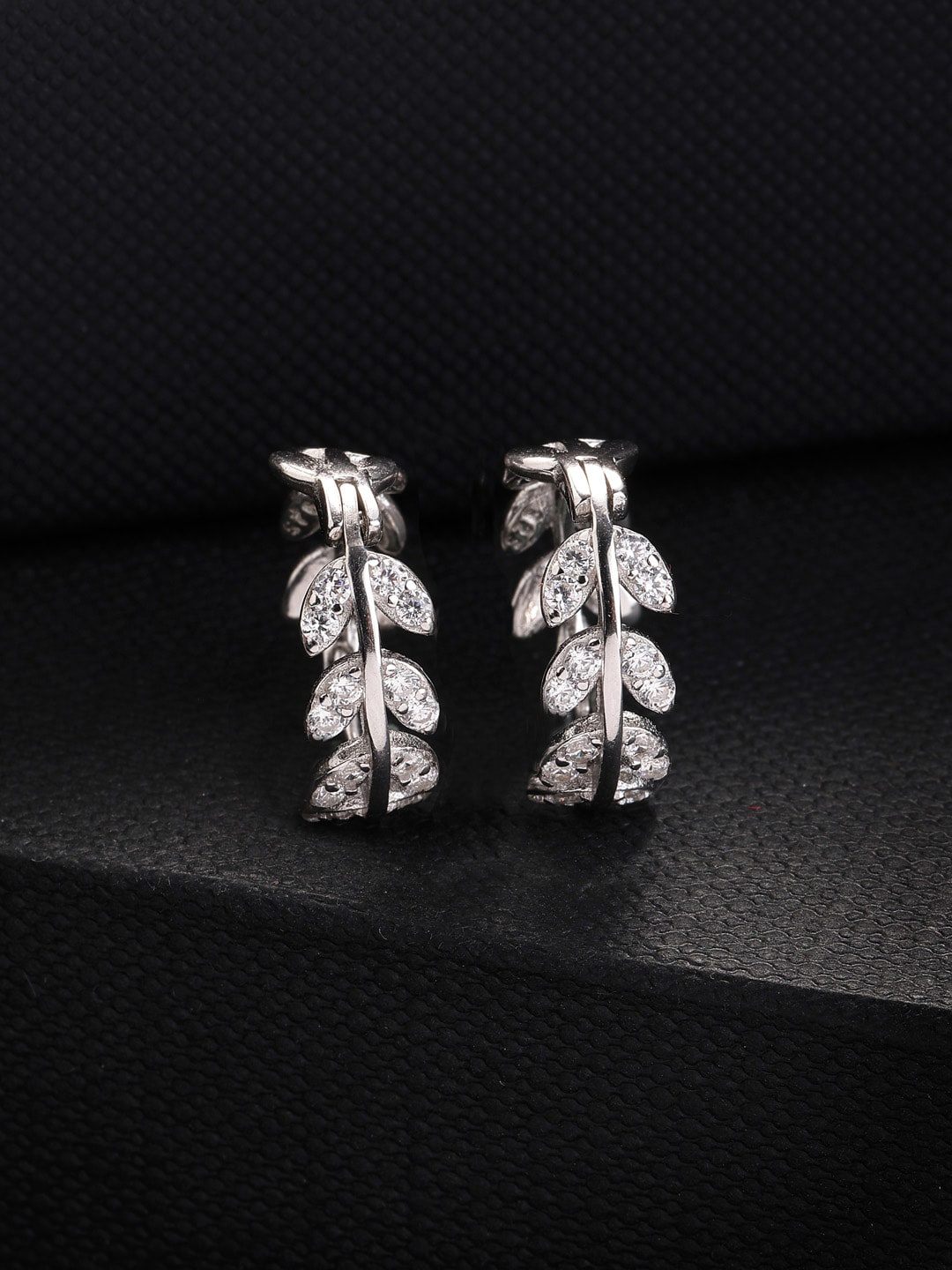 

PRIONI Rhodium-Plated 925 Sterling Silver CZ-Studded Hoop Earrings