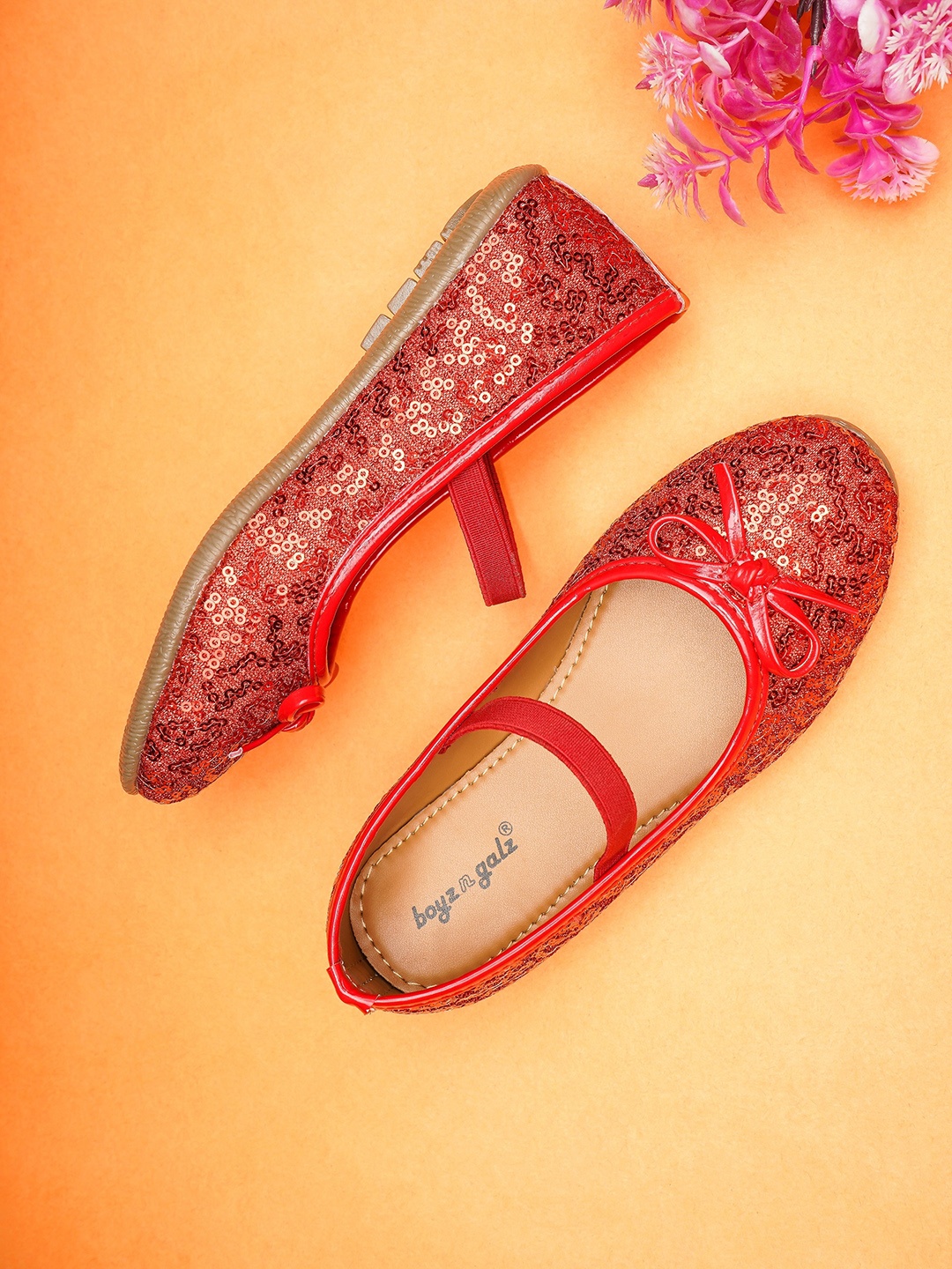 

BOYZ N GALZ Girls Embellished Bow Detailed Ballerinas, Red