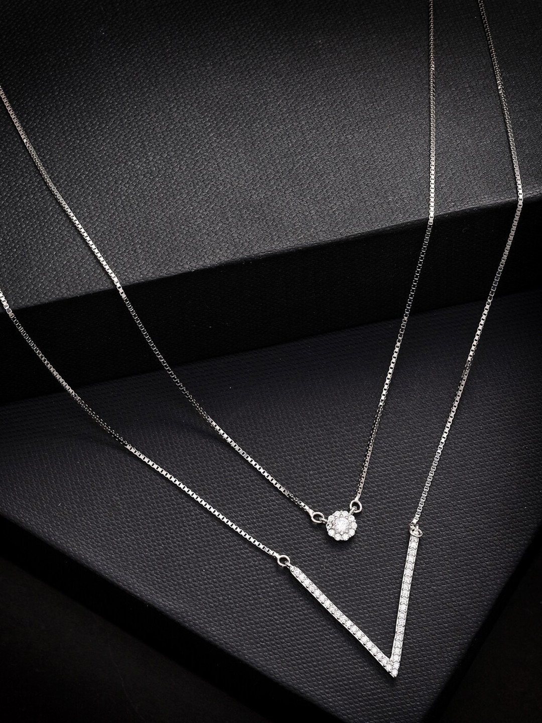 

PRIONI 925 Sterling Silver Rhodium-Plated CZ-Studded Twin Necklace