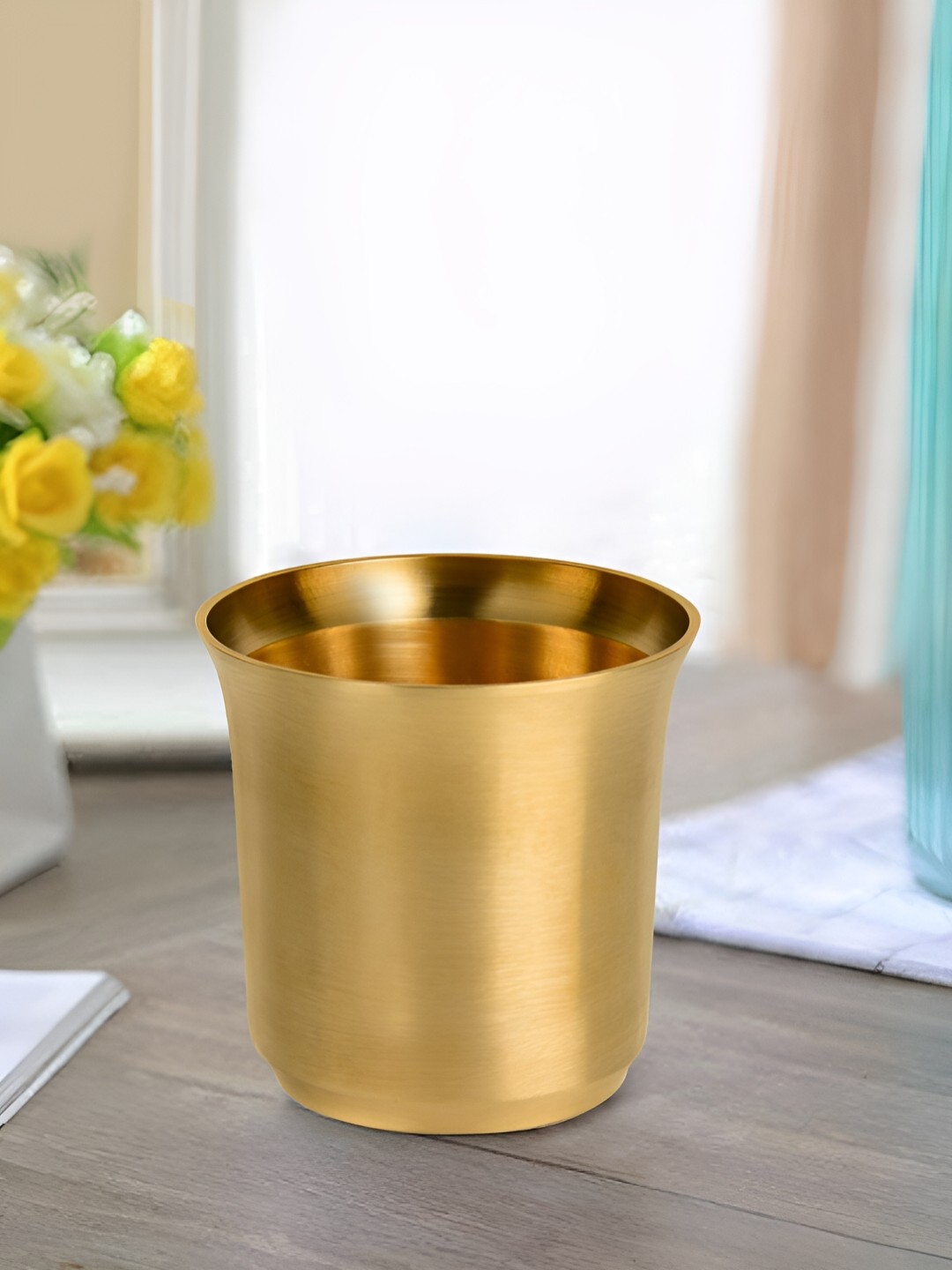 

StyleMyWay Brass Easy to Clean Matte Finished Water Glass 200 ml, Gold