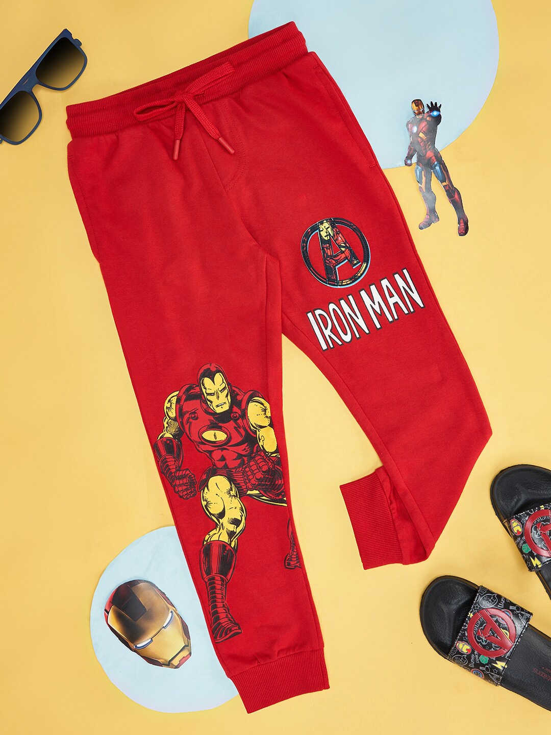

Pantaloons Junior Boys Printed Pure Cotton Mid-Rise Joggers, Red
