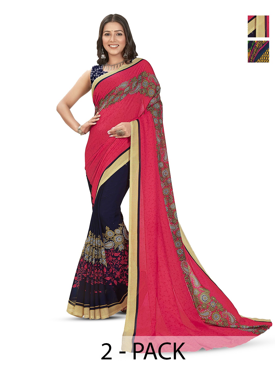 

ANAND SAREES Pack of 2 Floral Georgette Saree, Blue