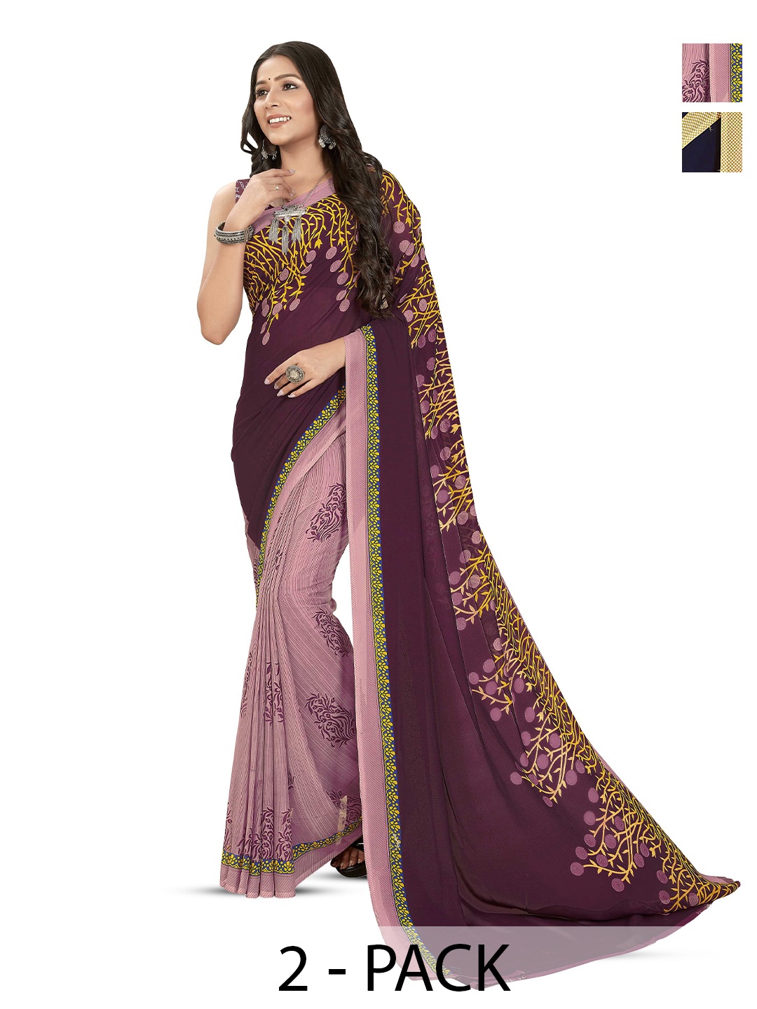 

ANAND SAREES Selection Of 2 Floral Printed Saree, Purple