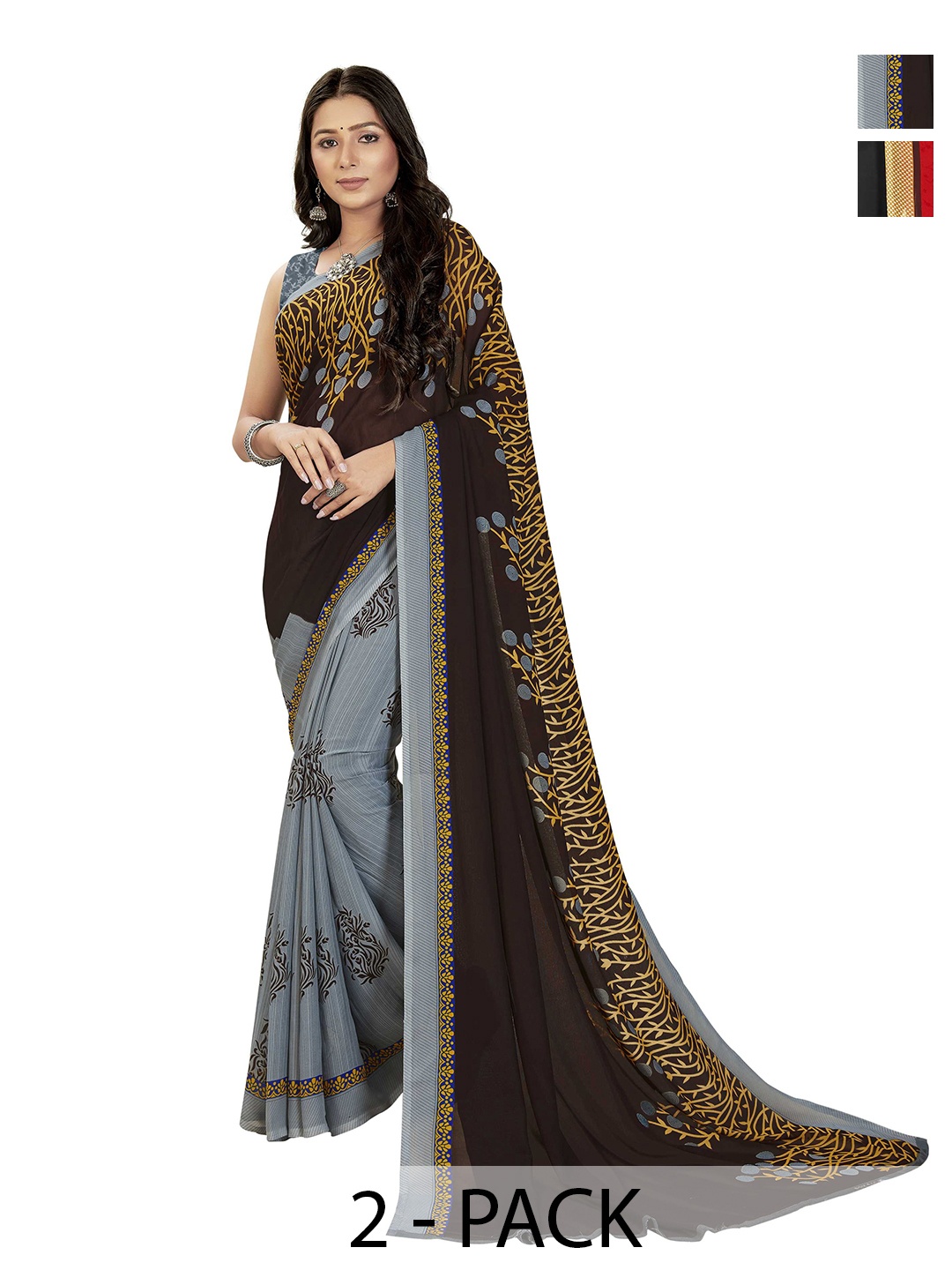 

ANAND SAREES Selection Of 2 Printed Saree, Grey