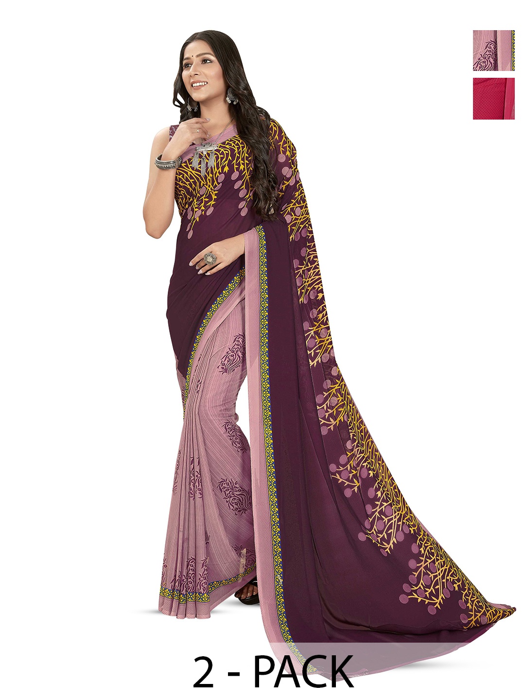 

ANAND SAREES Pack Of 2 Floral Saree, Purple