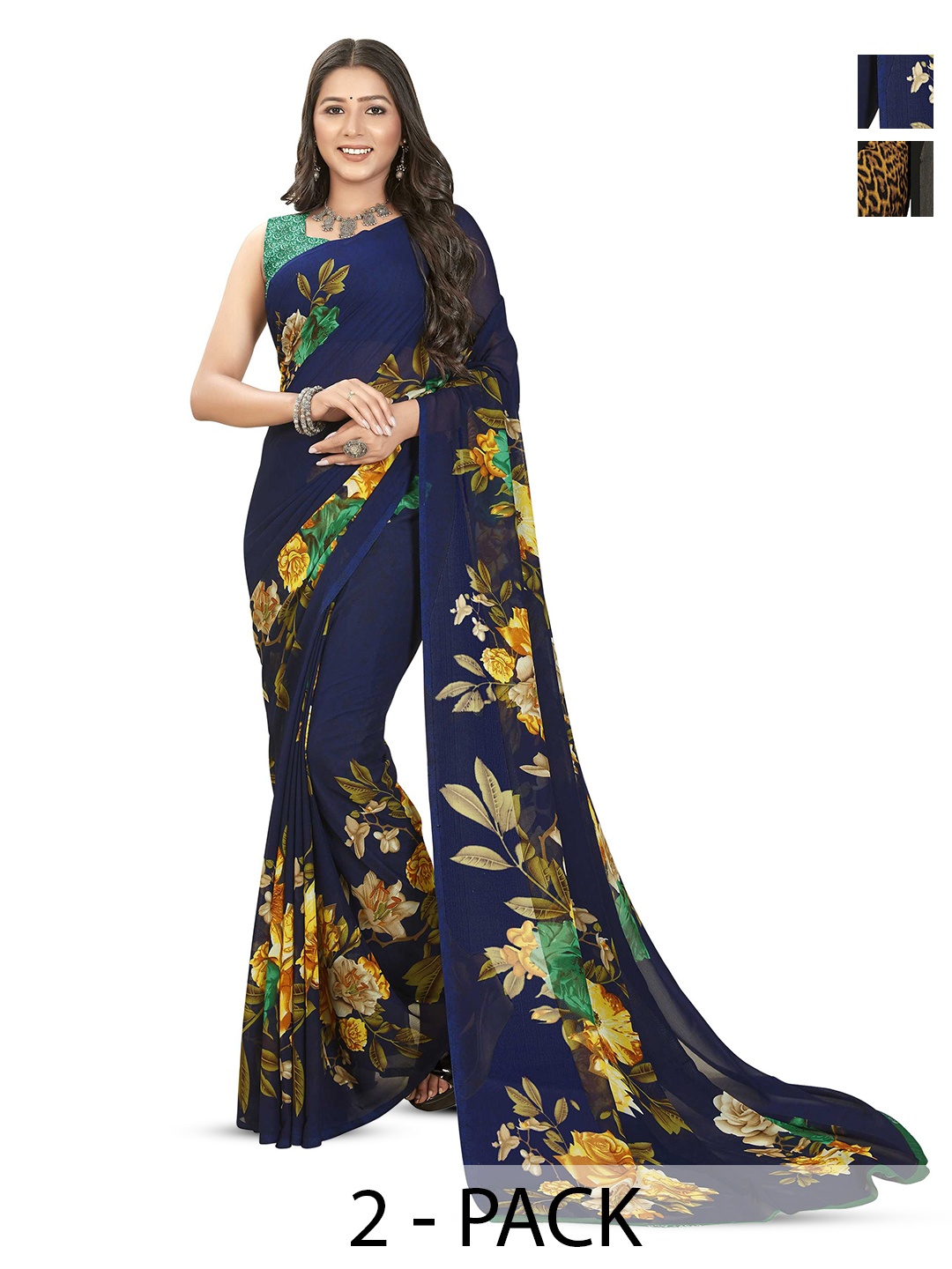 

ANAND SAREES Pack of 2 Floral Saree, Yellow