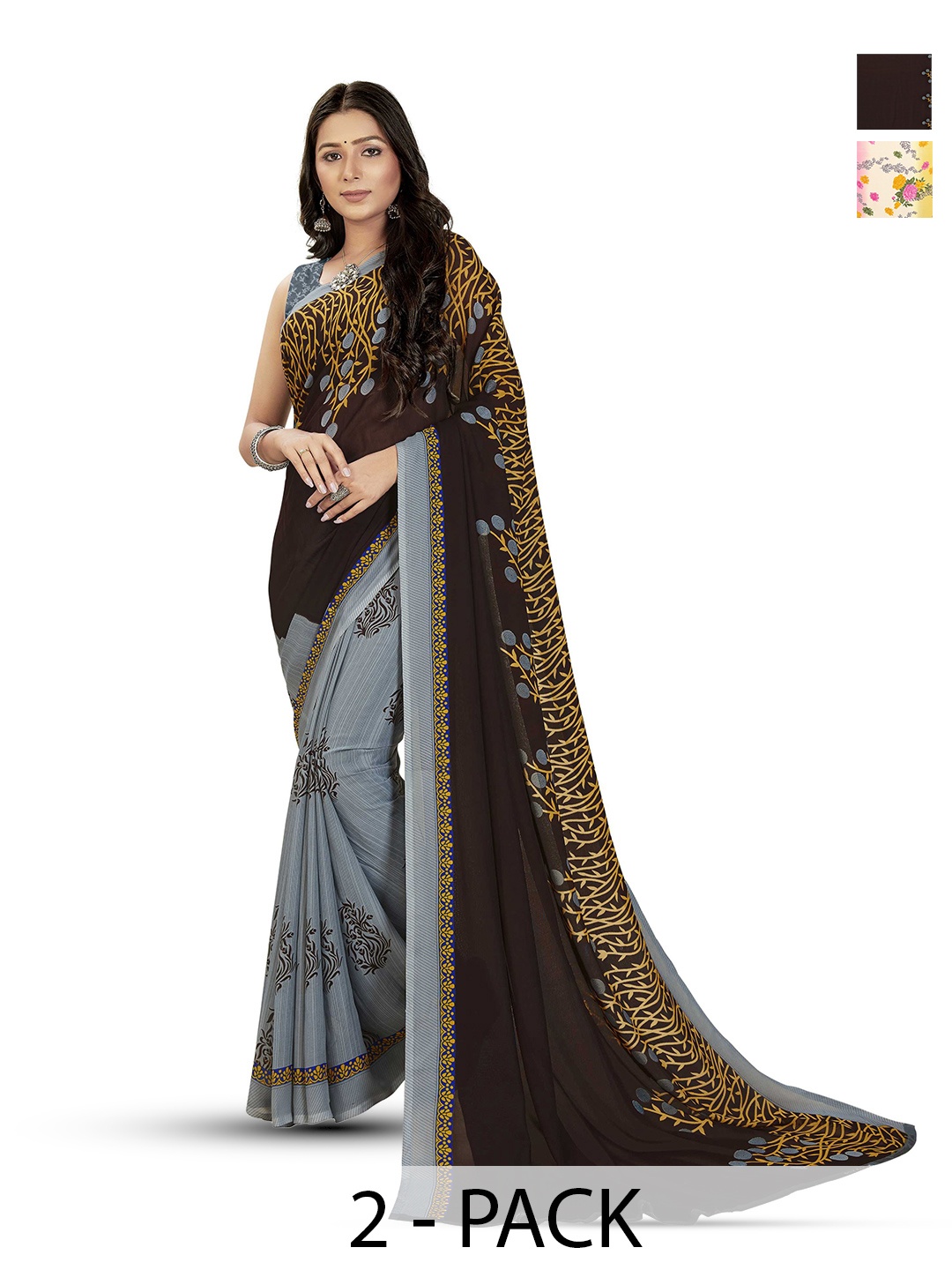 

ANAND SAREES Pack Of 2 Floral Saree, Purple