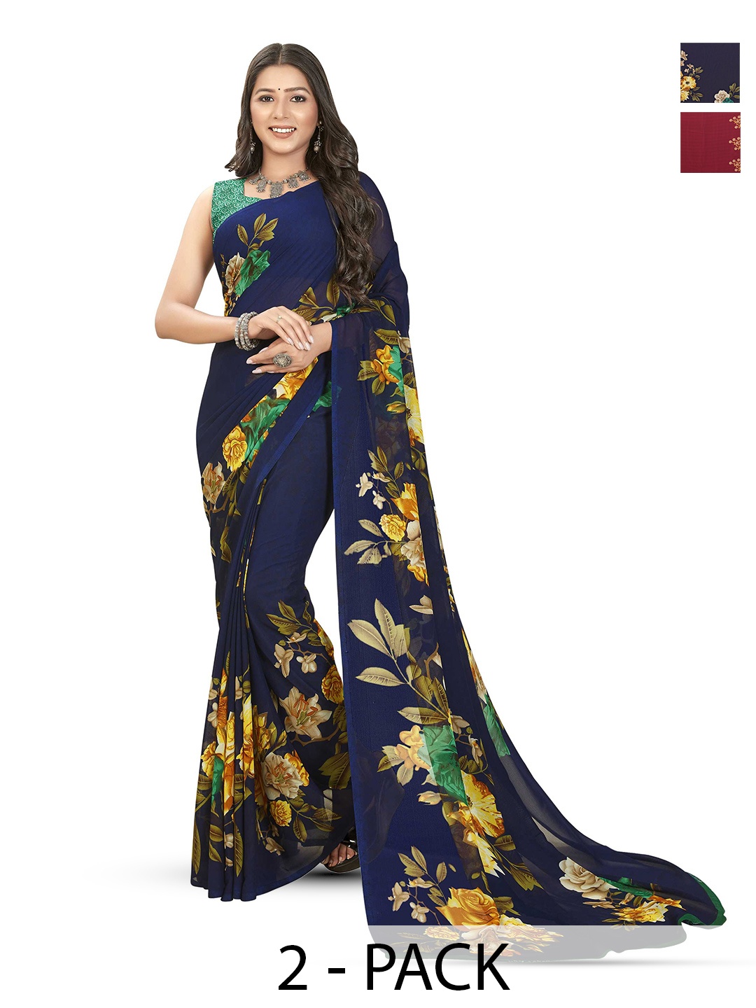 

ANAND SAREES Pack Of 2 Floral Saree, Maroon