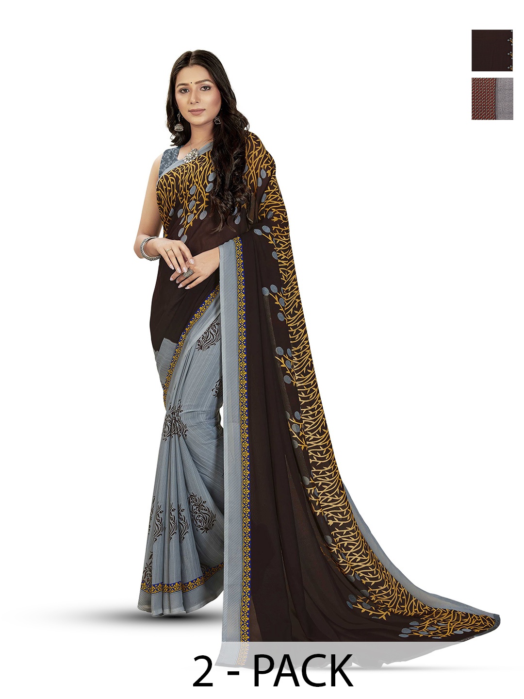 

ANAND SAREES Selection of 2 Printed Sarees, Black