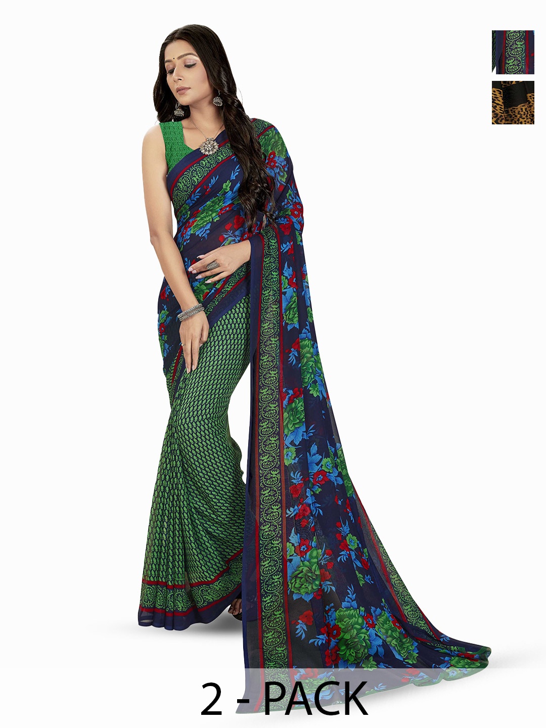 

ANAND SAREES Selection Of 2 Printed Saree, Blue