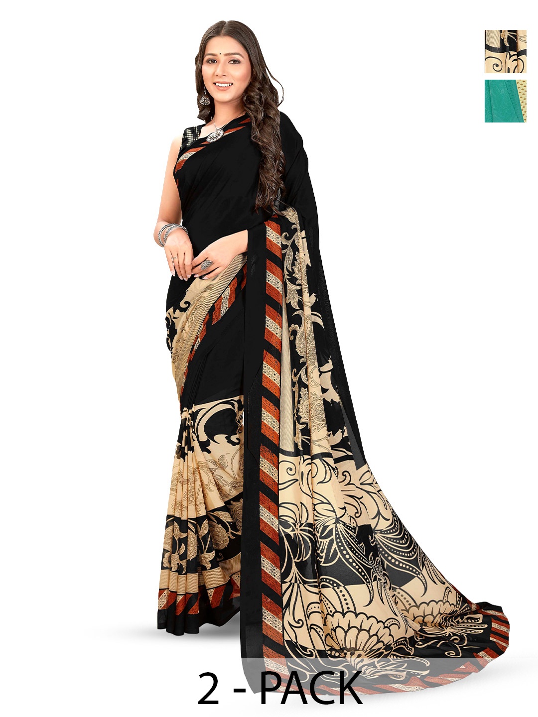 

ANAND SAREES Selection Of 2 Printed Saree, Blue