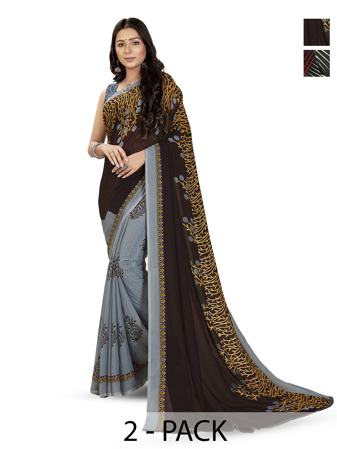 

ANAND SAREES Pack of 2 Floral Georgette Saree, Red