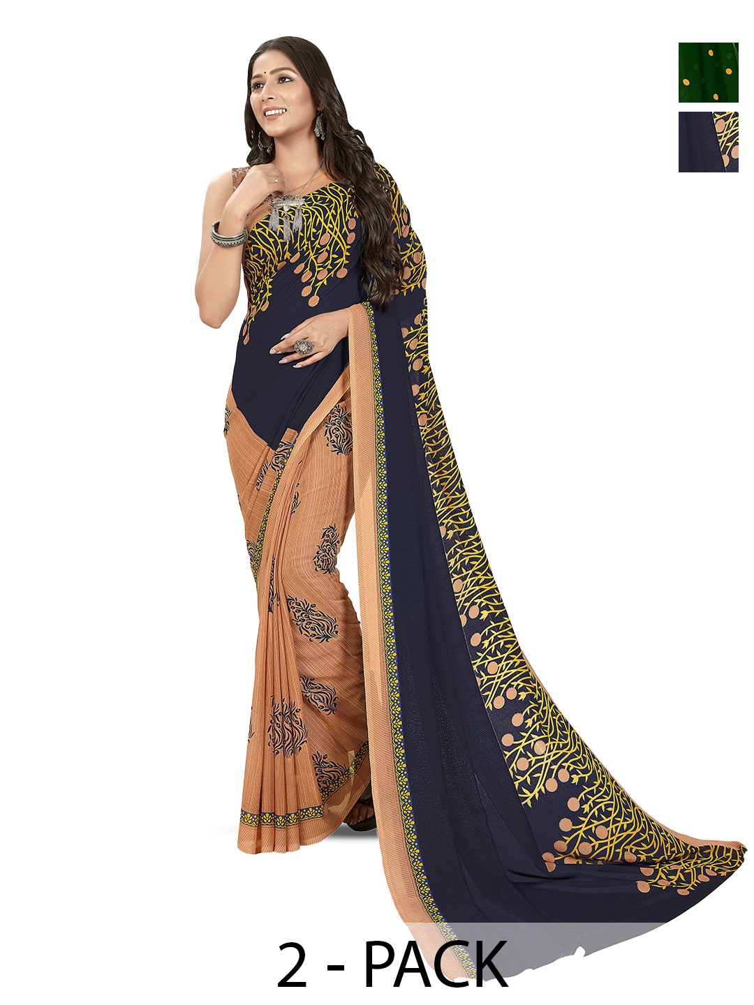 

ANAND SAREES Selection Of 2 Polka Dot Printed Saree, Yellow