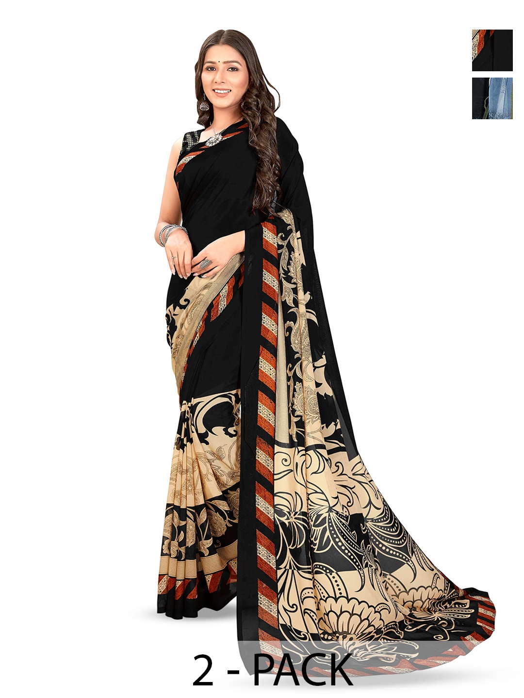 

ANAND SAREES Floral Poly Georgette Saree, Grey