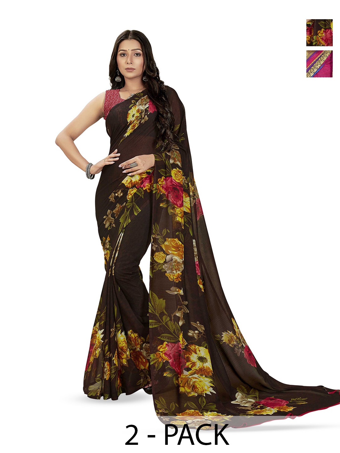 

ANAND SAREES Floral Poly Georgette Saree, Black