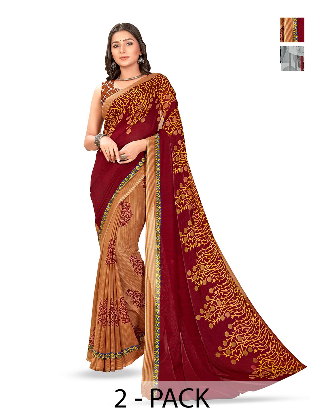 

ANAND SAREES Pack of 2 Floral Georgette Saree, Red