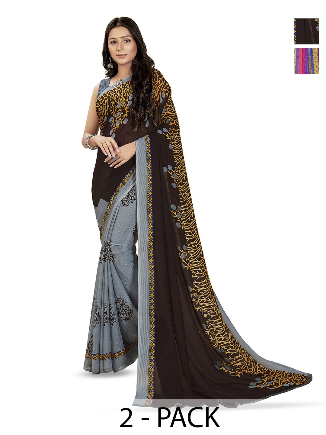 

ANAND SAREES Ethnic Motifs Poly Georgette Saree, Grey