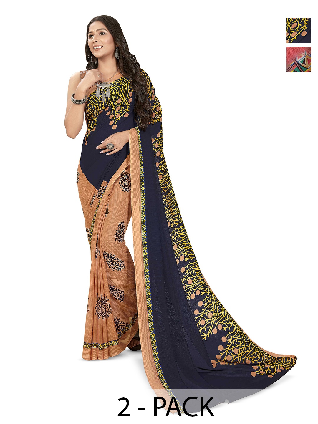 

ANAND SAREES Selection Of 2 Floral Printed Sarees, Pink