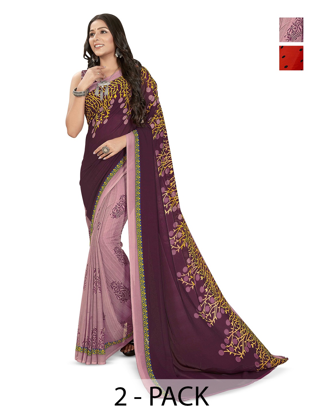 

ANAND SAREES Selection Of 2 Polka Dot Printed Sarees, Black
