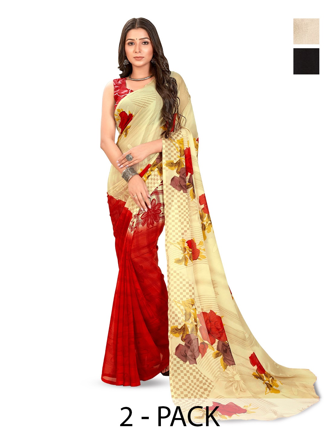 

ANAND SAREES Pack Of 2 Floral Printed Sarees, Green