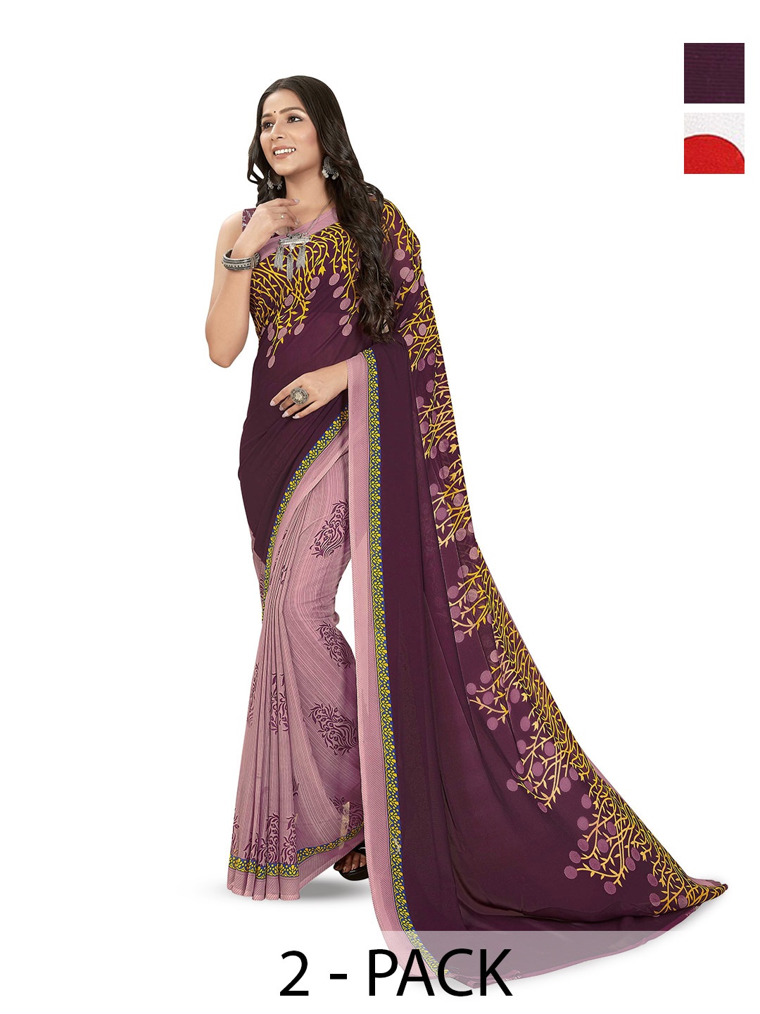 

ANAND SAREES Selection of 2 Floral Printed Saree, Purple