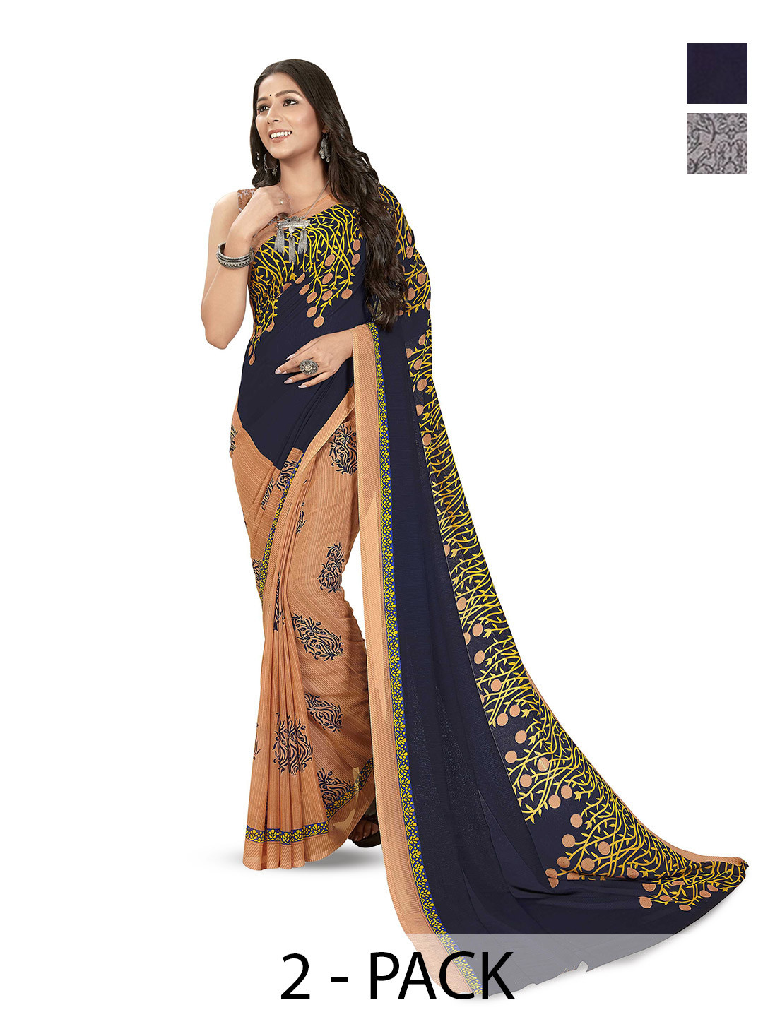 

ANAND SAREES Selection of 2 Floral Printed Sarees, Red